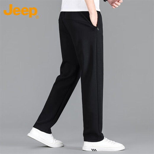 Jeep (JEEP) casual pants for men in autumn and winter, loose, trendy, versatile straight pants, men's sports pants, black 2XL