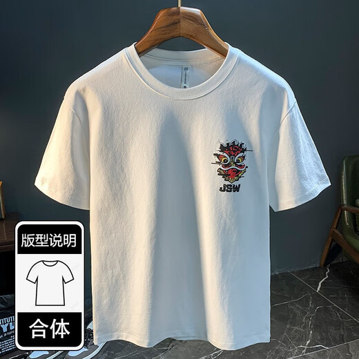 罗蒙短袖T恤男国潮印花圆领重磅透气柔软ins美式潮流夏季新款休闲上衣 9913黑色- XL