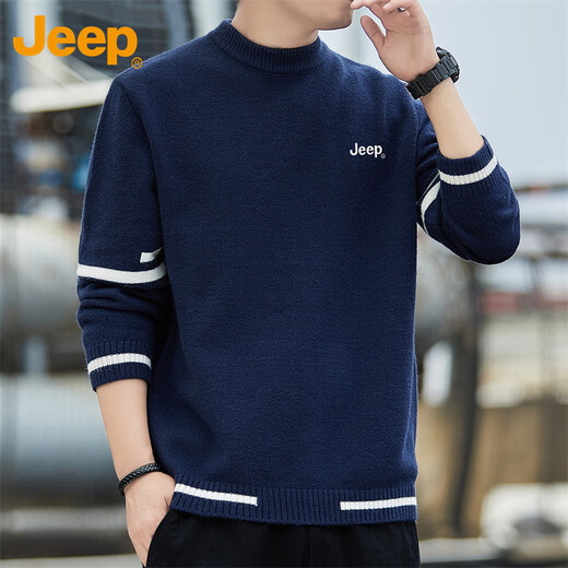 吉普（JEEP）毛衣男秋冬季半高领针织衫男士保暖上衣男装打底衫 藏青 XL 