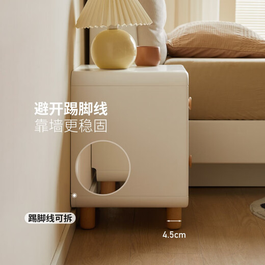 Genji Wood Language Specialized Massivholz-Nachttisch für Schlafzimmer, cremefarbener Nachttisch, Aufbewahrungsschrank, moderner, einfacher Aufbewahrungsschrank, weißer Schrank (Gummiholz), 0,4 Meter langer Nachttisch