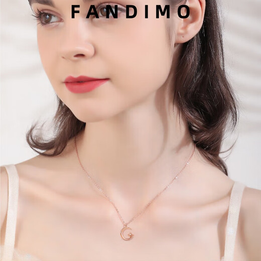 Fantimo Light Luxury Necklace for Women 18k Gold Inlaid with Moissanite Star and Moon Pendant Temperament Colored Gold Clavicle Chain 18k Gold Star and Moon Necklace SF Express+ Brand Gift Box