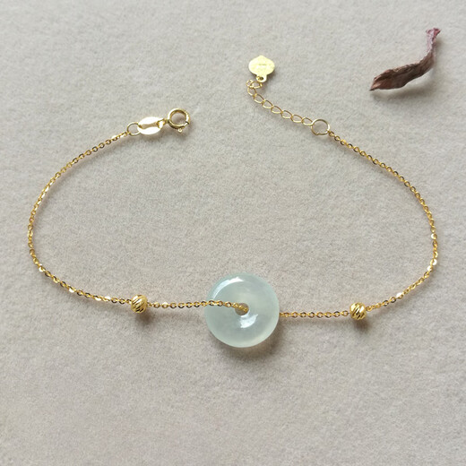 Caizhi 18k gold ice jade A goods safety buckle bracelet rose gold women's fine color gold beads hand ornaments gold inlaid jade gift simple gold beads style