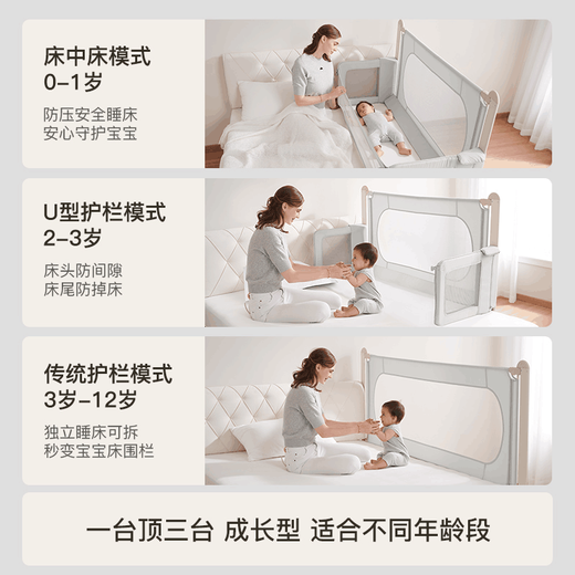 
RESFOR Crib Medium Bed Baby Bed Fence Portable Anti-pressure Bed Newborn Multifunctional Splicing Adult Bed Bed Mica Gray丨Midbed + Mosquito Net 1.5 meters (can be lifted)