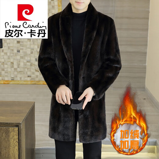 Pierre Cardin winter mink fur coat men's medium-length plus velvet thickening suit collar windbreaker handsome casual turf jacket green M