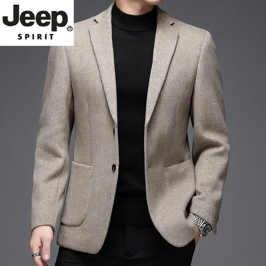 JEEP SPIRIT high-end men's knitted wool suit men's 2025 autumn and winter business casual single western jacket without ironing men's suit beige 190
