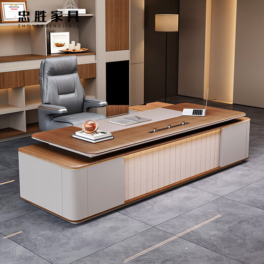 Zhongsheng Office Furniture Light Luxury High-end Boss Desk E0 Class Environmentally Friendly Boss Desk Chairman High-end President Desk and Chair Combination 2.8 Meter Boss Desk E0 Class-Surround Lighting