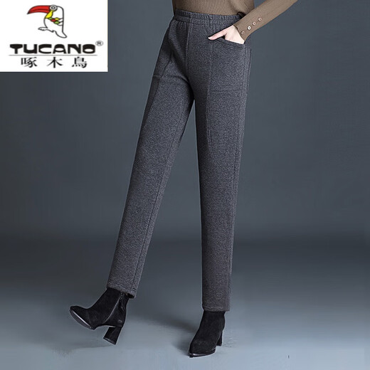 Pic de bois (tucano) Vêtements féminins haut de gamme luxe légers, pantalon de survêtement de grande taille, pantalon sportif décontracté plus en velours, pantalon de coton chaud épaissi, pantalon gris fleur 6625 plus velours xl (adapté à 126-138jin [Jin est égal à 0,5 kg]))