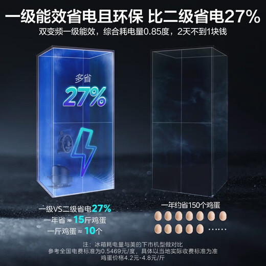 Midea 753mm wide 407/457/459 cross-door four-door 60cm ultra-thin zero-embedded first-level energy efficiency air-cooled frost-free and odor-free large-capacity household refrigerator MR-457WUSPZE Sky Gray