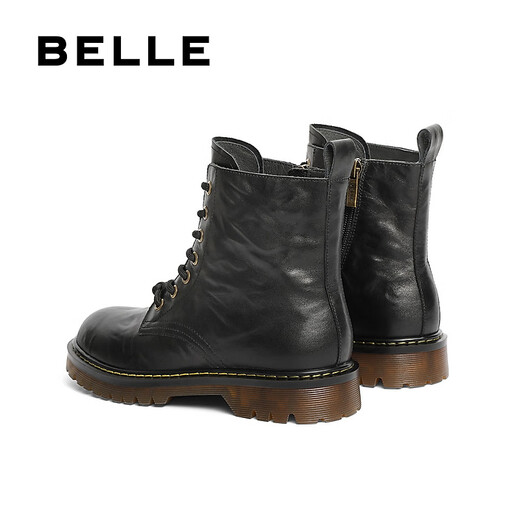 百丽（Belle）街头复古马丁靴女商场同款真皮户外短靴D3D1DDD4 黑色-单里 37 (235mm)