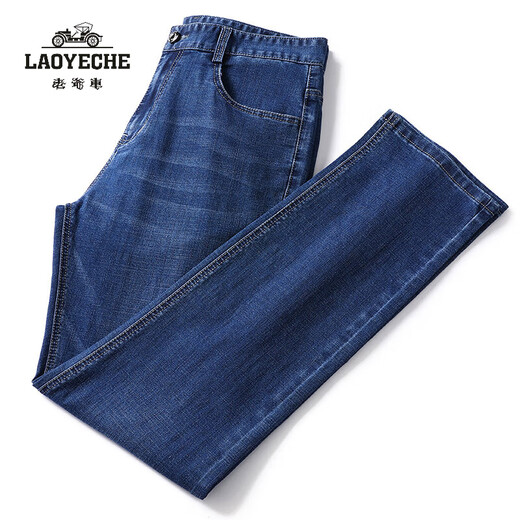 老爷车（LAOYECHE）男士牛仔裤夏季薄款中老年男士宽松直筒休闲长裤爸爸男装裤子 AB3882中兰 34