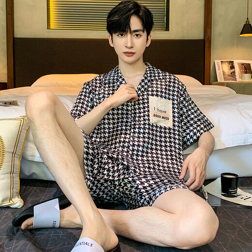Célébrité Internet modale Pajamas Pyjamas Men's Summer Ice Silk Silk à manches minces de vêtements pour la maison pour jeunes d'été G841 L 100 ~ 130jin [Jin est égal à 0,5 kg]