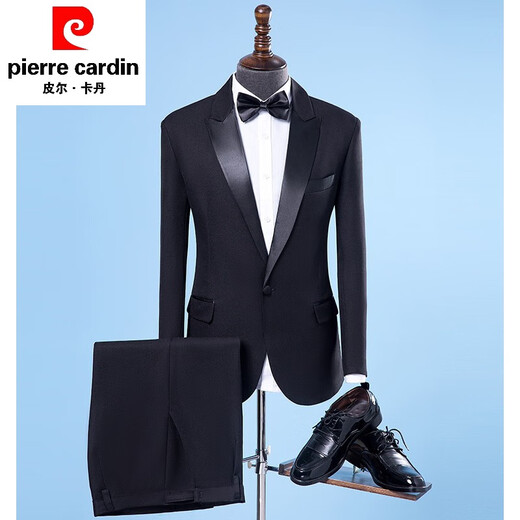 Pierre Cardin performance clothing men's suit singer host dress men's adult chorus clothing performance clothing men's black jacket + pants + bow tie XL 160Jin Jin equals about 0.5 kg