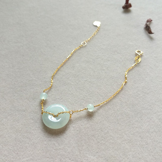 Caizhi 18k gold ice jade A goods safety buckle bracelet rose gold women's fine color gold beads hand ornaments gold inlaid jade gift simple gold beads style