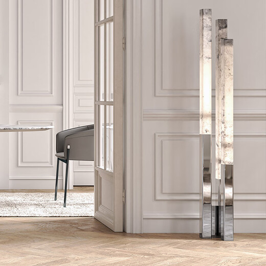 Hongdeng Stainless Steel Spanish Marble Floor Lamp Now Loan Simple Designer Model Room Sales Office Villa Living Room Lamp Brushed Matte Black + Real Marble D200*H1550MM