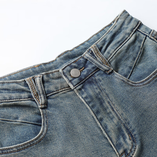 BASICHOUSE/Baijiahao Retro Washed Jeans Women's 2024 Summer New Heavy Industry Casual Straight Pants Nostalgic Blue S