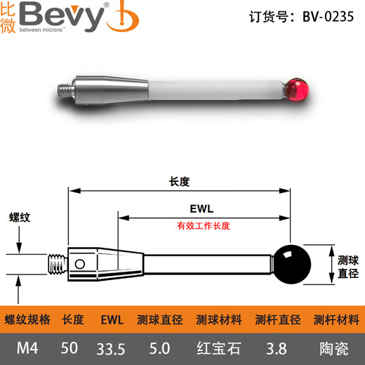 Shantoulincun M4 Sticke Tool Stitch Cnc зонд керамический стержень Renishaw Трехкоординатный измерение рубиновой шарик головка 9761M4*5,0*L100 Ceramic Stod Model Model