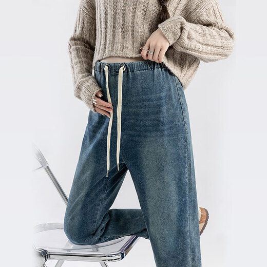 Bonaling maternity pants wears jeans, loose drawstring dad pants, Harun wide-leg pants, small casual pregnancy suit, maternity pants [drawstring style] XL code 120Jin [Jin equals 0.5 kg]-135Jin [Jin equals 0.5 kg]