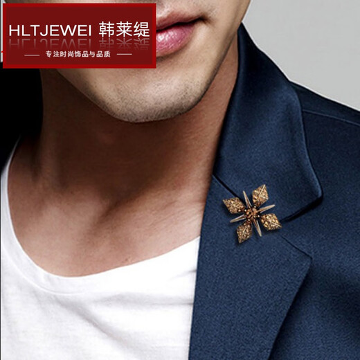 韩莱缇（HANLAITI）时尚男士胸针胸花复古十字架领针衬衫领扣英伦领夹西服徽章别针潮 金色 KY0410