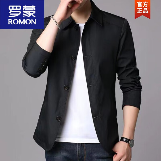 罗蒙（ROMON）春秋季男士商务休闲夹克中青年纯色翻领薄款韩版修身风.衣外套 浅灰色1048 M 建议98-110斤