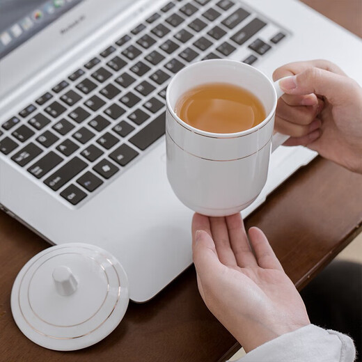 Tao Xianghui tea cup office ceramic cup conference cup with lid 10 pieces business meeting meeting cup water cup set 350ml