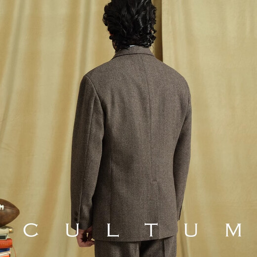 CULTUM wool tweed herringbone autumn and winter thickened wool suit suit men's casual retro suit jacket gray herringbone three-piece set S (52)