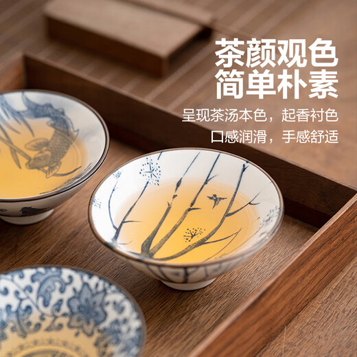 Blue and white bamboo hat tea cup ceramic large master porcelain Kung Fu tea cup personal household single tea cup (random color) 80ml 1 piece
