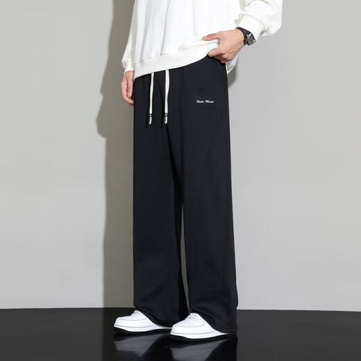 Chen Xuan trendy brand large size men's casual pants fat loose straight wide leg sports pants plus fat enlarged men's drape sweatpants black 9XL (280-300Jin Jin is equal to 0.5 kg)