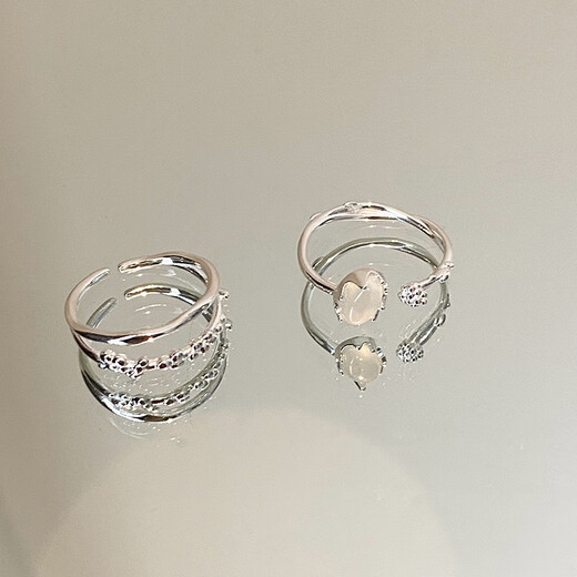 Dai Yan Gentle Wind Moonstone Open Ring Women's Niche Design Adjustable Index Finger Ring High-end Fashion Personalized Ring White Moonlight Textured Ring 2-piece Set