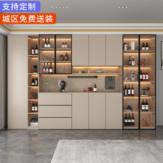 Xinxinran solid wood light luxury glass door sideboard combination all-in-one wall cabinet entry storage cabinet wine cabinet tea cabinet can be customized 1.6 meters main cabinet [free 4 sensor lights] solid wood version] solid wood [free 30cm+50cm sensor light]