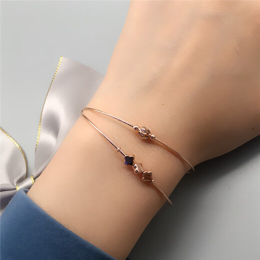Jun Kiss Anneville Purple Gold 585 Rose Gold 14k Color Gold Women's Purple Gold Fashion Classic Thin Bracelet Clover Bracelet