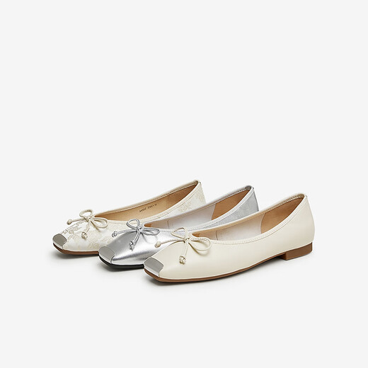Meilleur 24 Automne Fashion Bow Square Head Light Mouth Chaussures célibataires pour femmes A4502CQ4 Silver 36