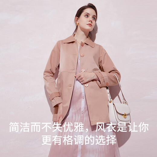 Klassische Geschichte (Jane Story) Einfache und elegante Mittellänge-Trenchcoat für Frauen 2025 Neue Spring High-End-Feste Farbe Dünner Grabenschicht kleiner Menschen Pink M