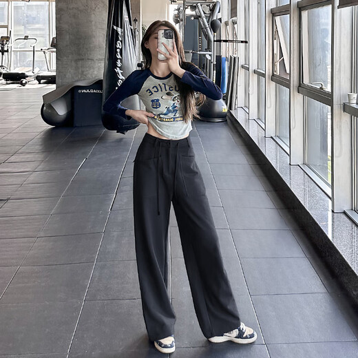 LULULMCCTNLULULMCCTN versatile wide-legged yoga pants for women, high-waisted, floor-length, loose, slimming, Pilates, dark blue, one size fits all