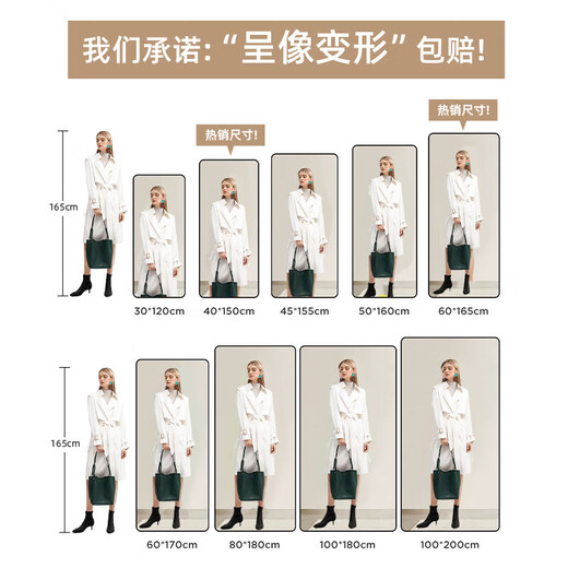 拜浦全身镜穿衣落地镜子家用简约壁挂贴墙网红女生卧室挂墙摆放试衣镜 典雅白50*160摆挂两用 破损必赔 【加厚防爆 超清成像】