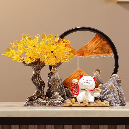 
Yunya’s everything is good for persimmon ornaments in living room wine cabinet quicksand painting high-end desktop ornaments moving gifts. The lucky cat and fortune tree quicksand painting-Cyan Jinshan