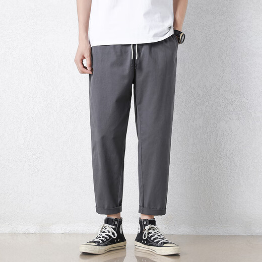 Wahre Vis Casual Hosen Herren Sommer Lose gerade schlanke Hosen 2025 Neue trendige trendige elastische Hose 9904 Dunkelgrau XL