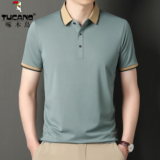 
Woodpecker (TUCANO) short-sleeved T-shirt men's lapel solid color ice silk thin Polo neck T-shirt middle-aged and young people loose and non-iron men's half-sleeved JD9918 Navy 170