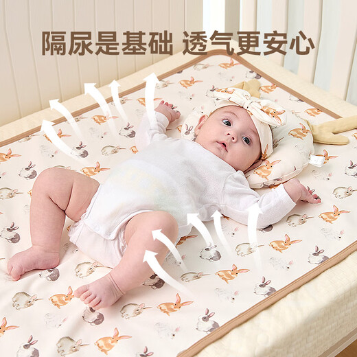英氏（YEEHOO）乐享A类婴儿隔尿垫可水洗纯棉软垫透气儿童宝宝床垫子 动物乐园 【加大款】60*120cm