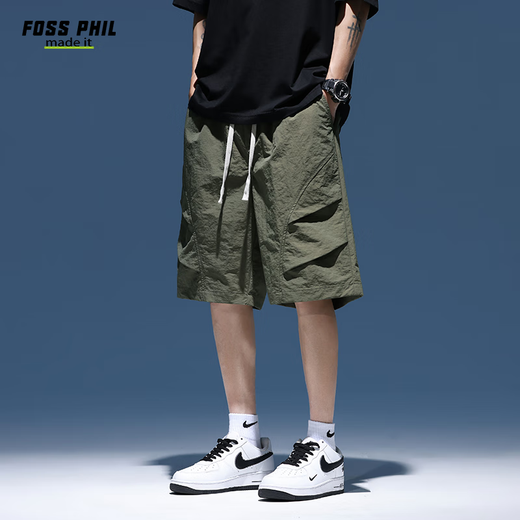 
Foss Phil shorts men's summer workwear trendy brand casual ice silk mid-pants loose sports five-point pants 9906 military green L