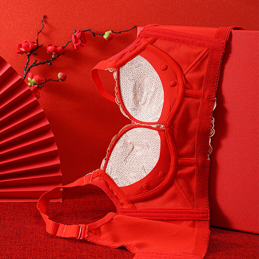 Catman Big Red Zodiac Year Unterwäsche Frauen kleine Brüste ohne Stahlringe Jahr der Schlange verheiratete Braut sexy BH Set 6624 Hongyun Geschenkbox Set 80B /36