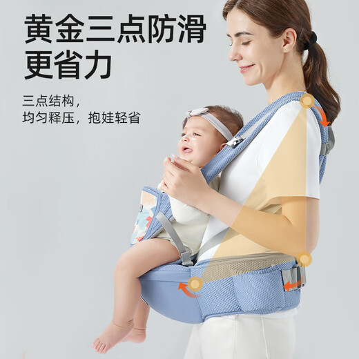 贝肽斯腰凳婴儿背带前抱式0-36个月前后两用新生儿宝宝多功能背娃神器 横抱款-瑞思蓝