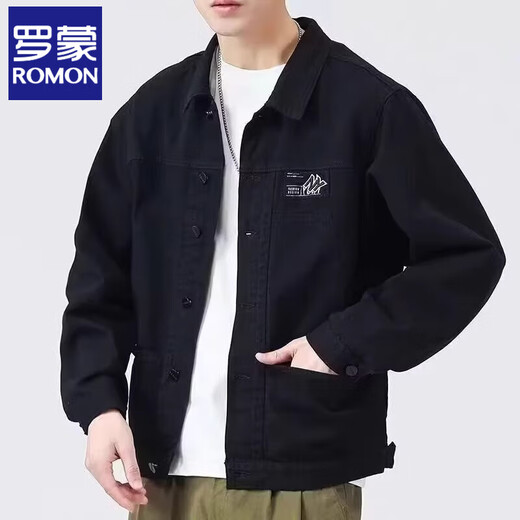 罗蒙（ROMON）外套男款春秋季2025新款衬衫翻领秋装男士工装夹克初秋褂子上衣服 【升级版】K12806黑色 M 【建议90-120斤】