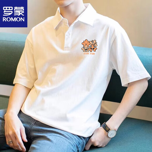 Polo de hombres retro de Lomon American. Camiseta de solapa versátil suelta de manga corta 2025 Top de algodón de algodón de verano [3895-WASP] White XL 130-150Jin [Jin iguala 0.5 kg]