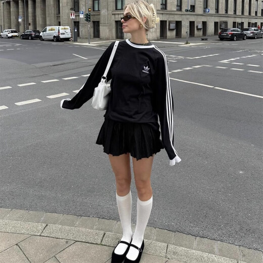 阿迪达斯 （adidas）阿迪jennie同款T恤上衣长袖黑色男女打底衫经典复古IA4877 黑色 ia4877 均码 xs