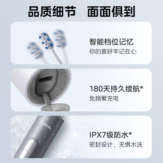 Midea Electric Toothbrush for Home Adult Couples Rechargeable Sonic Fully Automatic Soft-bristled Gum Protection Brush Head 180 Days Battery Life for Male and Female Couples Holiday Birthday Back-to-School Gift Hot Top 5 Cleaning Modes丨Starry Gray