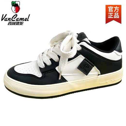 Western Region Camel Men's Shoes 2025 Spring Black and White Shoes Men's Panda Skateboard Shoes Breathable Casual Sports Small White Shoes Men's Trendy Shoes White and Black [9909] Low Top - Camel Official Product 39 Standard Sports Shoes Size