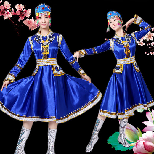 Yinxin Mongolian costume women's performance clothing new ethnic minority Mongolian dance stage performance clothing large swing skirt blue short XL