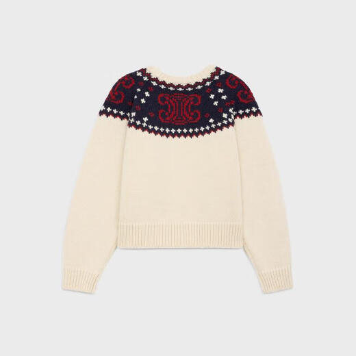 Celine Damen Off-White/Marine Blue/Red Wool Sweater 2A51Z718R.01NZ XS