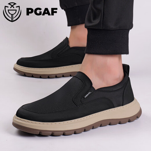 PGAF cloth shoes men's 2025 summer new style breathable and odor-proof mesh splicing casual one-foot pedal lightweight soft sole canvas shoes men's black card 41