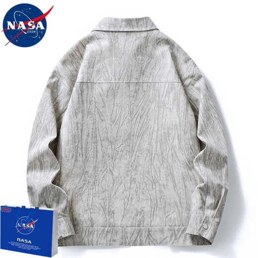 NASADKGM外套男美式复古工装衬衫夹克男宽松休闲百搭情侣上衣服大码男装 米灰 XL